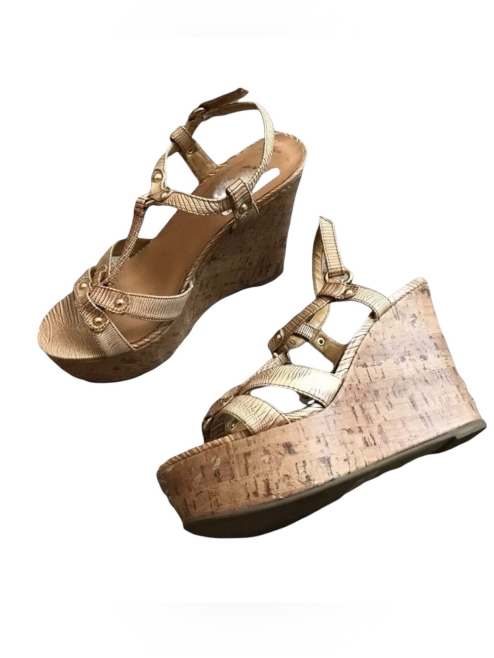 Classified Beige Cork Wedge Sandals 5.5 Strappy Platform Summer Heel